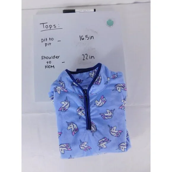 OshKosh B'gosh Fleece Pullover Girls 14 Blue Unicorn Print 1/4 Zip Mock Neck - Picture 5 of 5